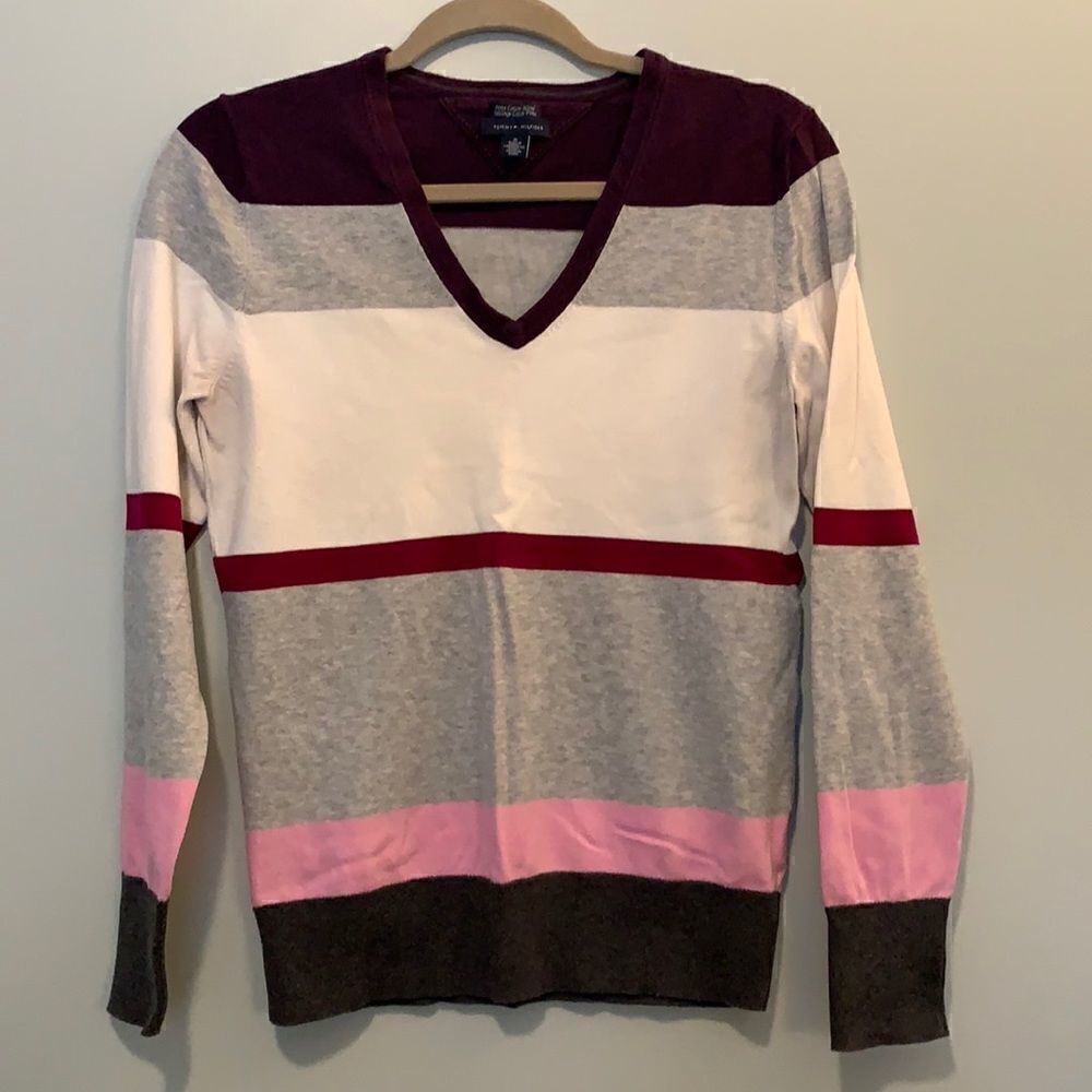 Tommy Hilfiger Striped V-Neck Sweater